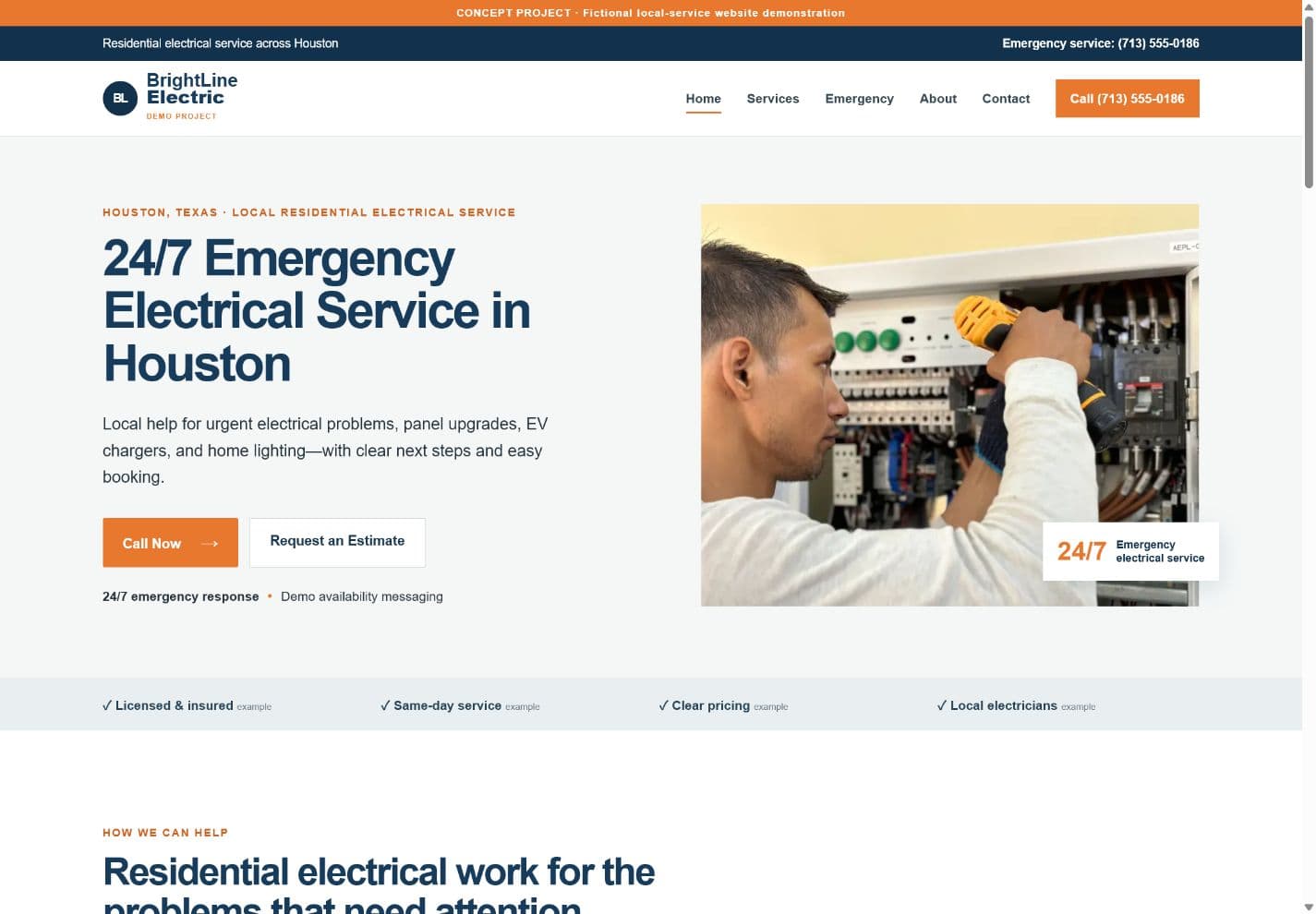 BrightLine Electric website desktop preview
