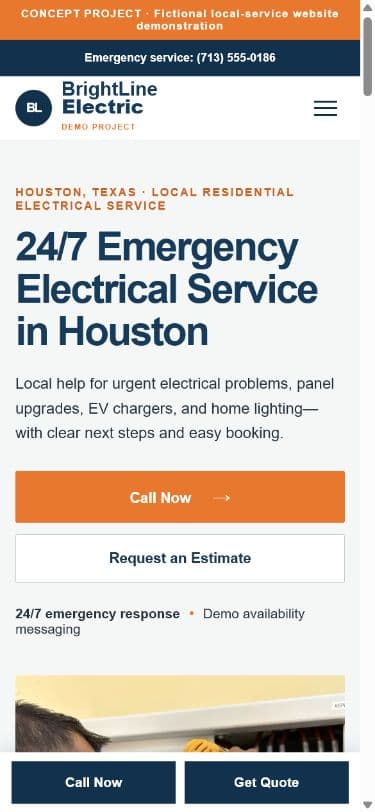 BrightLine Electric website mobile preview