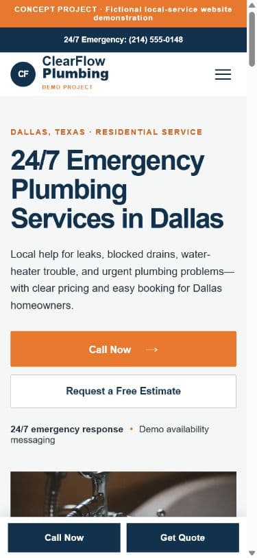 ClearFlow Plumbing website mobile preview